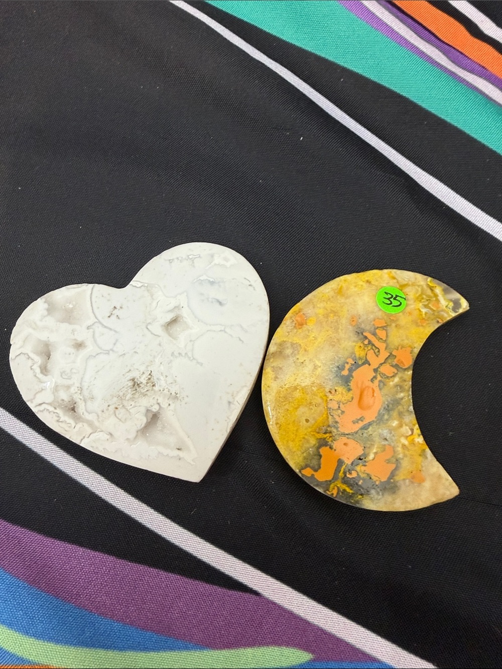 Heart and Crescent Stone Accent in White and Yellow moon and heart stones